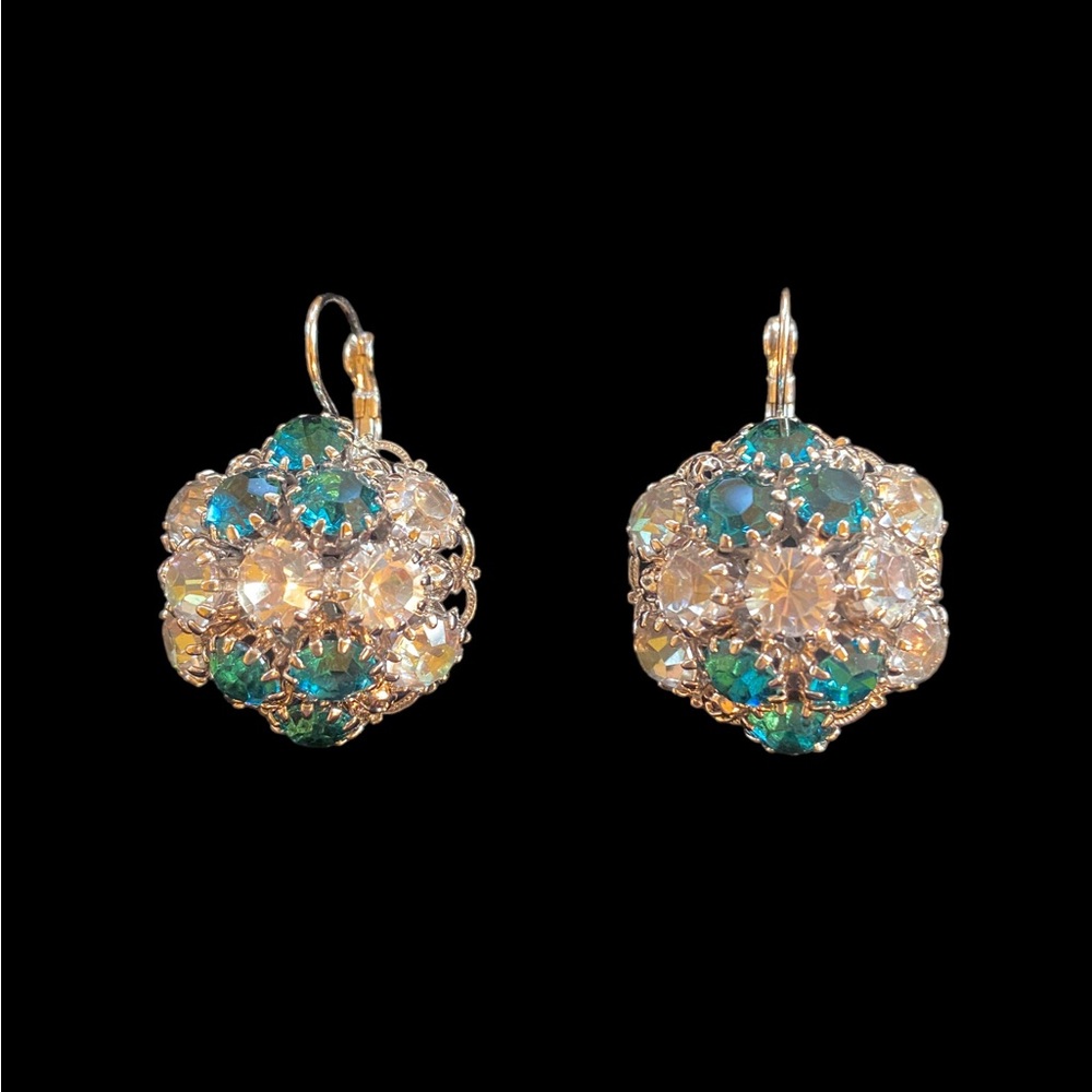 Italian Swarovski Blue Zircon Crystal Earrings Made in Florence Italy